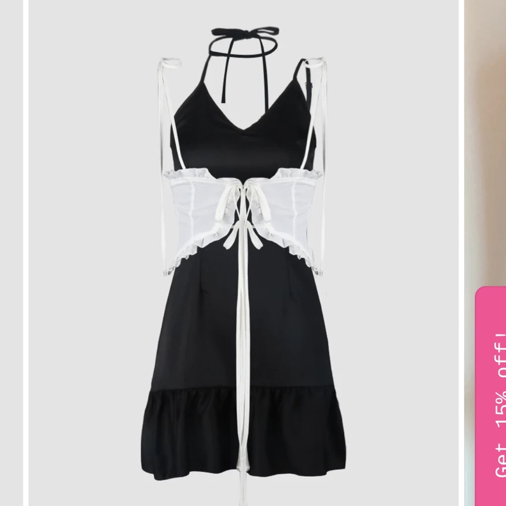 Black Silk Halter Dress with corset top